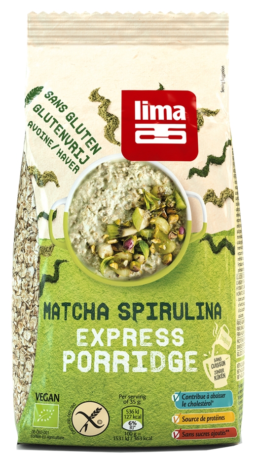 Porridge Express cu matcha si spirulina fara gluten bio 350g Lima